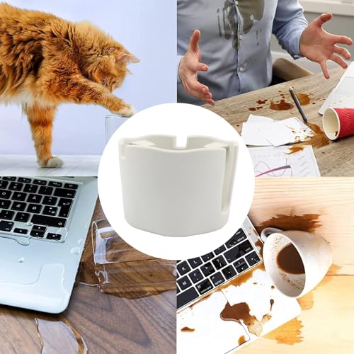 Anti-Spill Cup Holder, FINTHECH Desk Cup Holder,Silicone Suction Cup Holder for Smooth Flat Desk，Holds Cups (White). - color: White