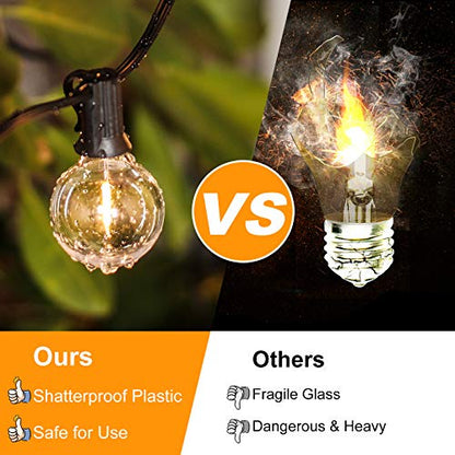 Bosceos 100FT 104 Bulbs G40 LED Globe String Lights, Dimmable Waterproof Shatterproof Patio Lights, Connectable Commercial Hanging Light for Patio House Backyard Balcony Party Bistro - color: Black, size: 100FT-100 Sockets-Warm White