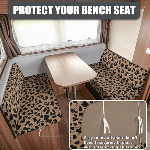NDISTIN Brown Leopard 2 Sets RV Dinette Cushion Covers Comfortable RV Dinette Cushion Covers Booth Set with 1 Backrest & 1 Bench Covers Washable Couch Cover Replacement - color: Brown Leopard