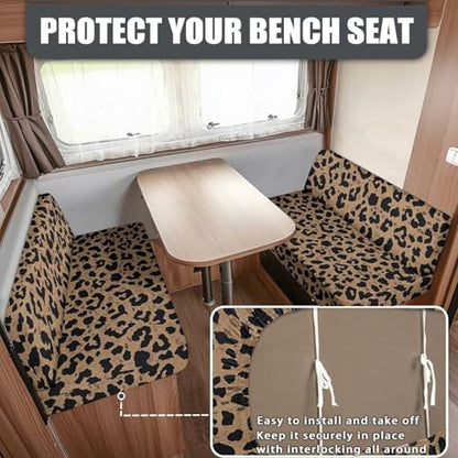NDISTIN Brown Leopard 2 Sets RV Dinette Cushion Covers Comfortable RV Dinette Cushion Covers Booth Set with 1 Backrest & 1 Bench Covers Washable Couch Cover Replacement - color: Brown Leopard