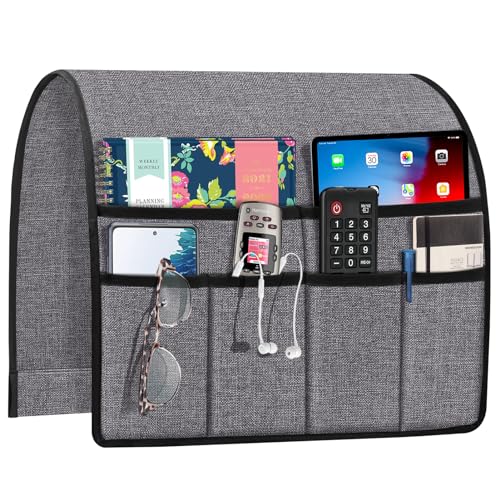Joywell Remote Control Holder for Couch, Armchair Caddy Recliner Armrest Organizer Non Slip Sofa Arm Chair Caddie with 6 Pocket Storage for Magazine, Tablet, Phone, iPad, Grey - color: Grey, size: 19'' x 35''