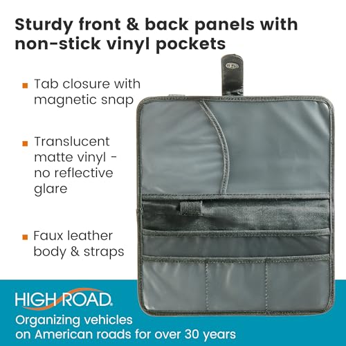 High Road Car Document Holder - Registration and Insurance Card Holder and Car Visor Organizer with 6 Clear Pockets and Pen Loop for Driving Documents, Cards and Paperwork