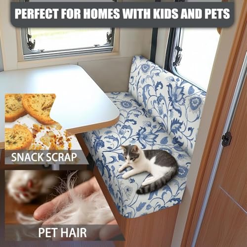 RV Dinette Cushion Covers, Stretchable Camper Cushion Covers Washable Blue Leaves Rv Sofa Slipcovers Furniture Protector with 1 Backrest Cover & 1 Bench Cover - color: Blue Leaves