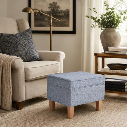 HomePop 22" Medium Tufted Storage Ottoman - Blue Gray Woven Fabric - color: Blue Gray Woven Fabric