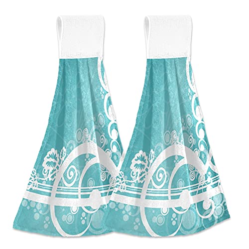 Vnurnrn Hand Towels for Kitchen 2 Pcs Hanging Kitchen Towels Set，Soft Absorbent Tea Bar Dish Cloths Bath Towel for Bathroom Laundry Room (Abstract Teal Floral) - color: Abstract Teal Floral