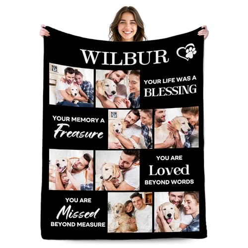 Custom Memory Blanket for Loss of Pet, Personalized Dog Cat Memorial Blanket with Photo Name, Pet Sympathy Gifts for Dogs Lovers, Customized Pets Remembrance Bereavement Gifts for Dog Mom Dad - color: Design10