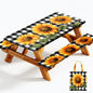 Picnic Table Cover with Bench Covers Elastic Edges, Outdoor Patio Camping Essentials 72 Inch 3PCS, Waterproof Camping Fitted Tablecloth with Handbags (Sunflower buffalo plaid) - color: Black checkered sunflowers, size: 72" x 30" (Rectangular)