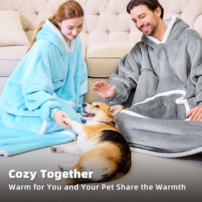 IFNOW Wearable Blanket Hoodie, Oversized Sherpa Fleece Hooded Sweatshirt with Eye Mask, Cozy and Giant Blanket Hoodie with Sleeves Extra Long for Adults Men Women, Skyblue - color: Skyblue, size: Adult