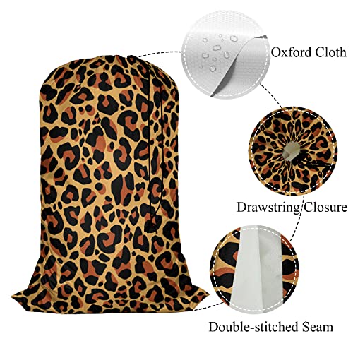 Swono Leopard Pattern Laundry Bag Large Heavy Duty Laundry Backpack with Adjustable Drawstring Closure Leopard Print Spot Animal Skin Laundry Hamper for Traveling Dirty Clothes Organizer, Safari Theme - color: Leopard Pattern