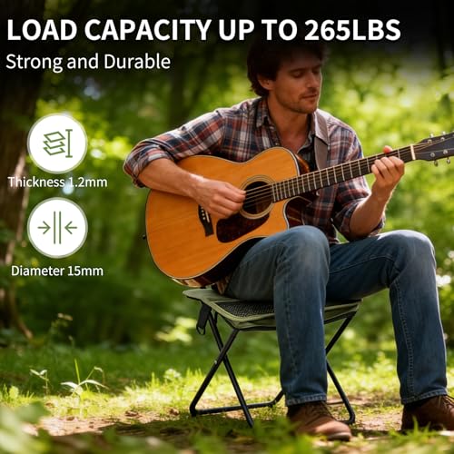 Foldable Camping Stool, Portable Collapsible Chair with Carry Bag, Ultralight Outdoor Folding Stool for Hiking Fishing, Hold Up to 265 Lbs, Green - color: Green