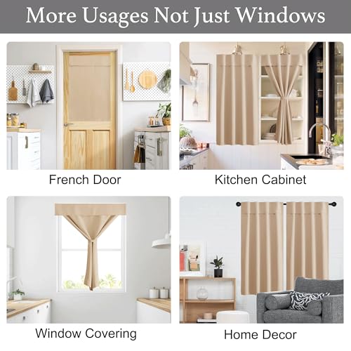 NICETOWN Biscotti Beige 42" W x 63" L No Drill Privacy Thermal Curtain, Farmhouse Solid Self-Adhesive Blackout Window Cover for Living Room, Office, Loft & Rental Apartment, 1 Panel - color: Biscotti Beige, size: 42"W x 63"L (Pack of 1)