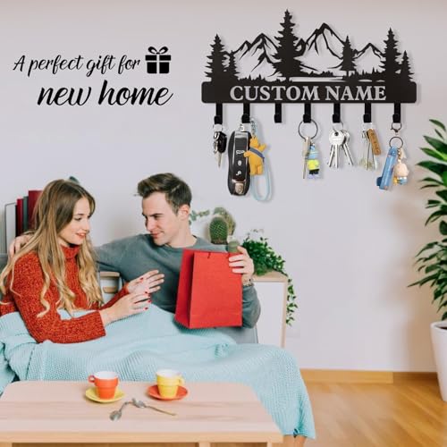 Dyoart Personalized Custom Mountain Theme Key Holder with Name, Metal Wall Mount, Coat Rack, Key Hooks, Home Decor Gift - color: 05 Mountain
