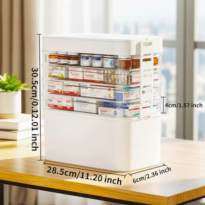 FOCHIER F 5-Tier Medicine Box Organizer Storage with Removable 6-Compartments Pill Organizer, Portable Medicine Container with Plastic Handle,First Aid Box Empty for Cabinet/Home/Travel