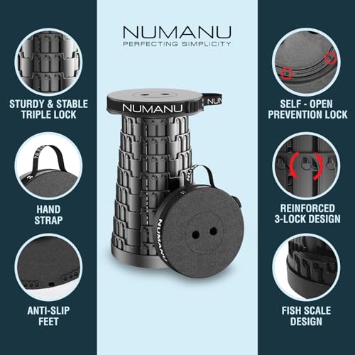 NUMANU 2026 Upgraded Collapsible Stool, Max 620lbs 2.5"-18" H Adjustable Portable Folding Stool for Adults, Retractable Foldable Telescopic Seat Camping Chair or Footrest (1x Hard Seat) - size: 1x Hard Seat