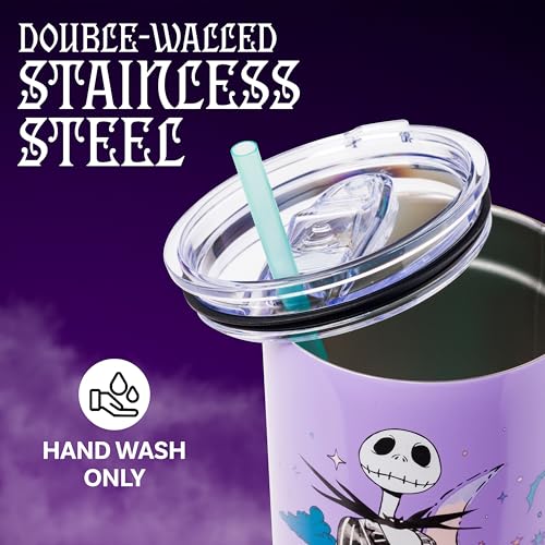 Silver Buffalo Disney Nightmare Before Christmas by Tim Burton Jack Skellington Double Walled Stainless Steel Tumbler with Handle and Straw, Fits in Standard Cup Holder, 40 Ounces - color: Nightmare Before Christmas Purple Twilight