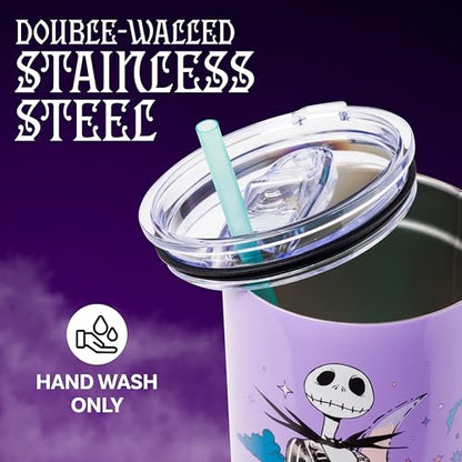Silver Buffalo Disney Nightmare Before Christmas by Tim Burton Jack Skellington Double Walled Stainless Steel Tumbler with Handle and Straw, Fits in Standard Cup Holder, 40 Ounces - color: Nightmare Before Christmas Purple Twilight