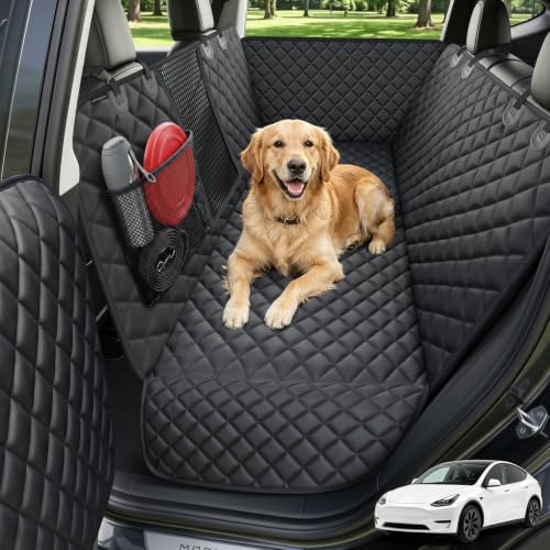 URPOWER Dog Car Seat Cover for Tesla Model Y & Juniper (2025+) with Door Protectors, Waterproof Seat Cover Hammock 600D Heavy Duty Scratch Proof Nonslip Durable Soft Back Seat Covers - color: All Black, size: For Model Y 2026-2020