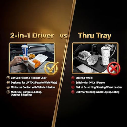 360° Rotating Wood Car Tray – Drive Thru Tray & Cup Holder Car Desk, Car Table Tray for Eating, Work & Travel – Adjustable Laptop Stand for Car – Portable Car Table for Vehicles & RV