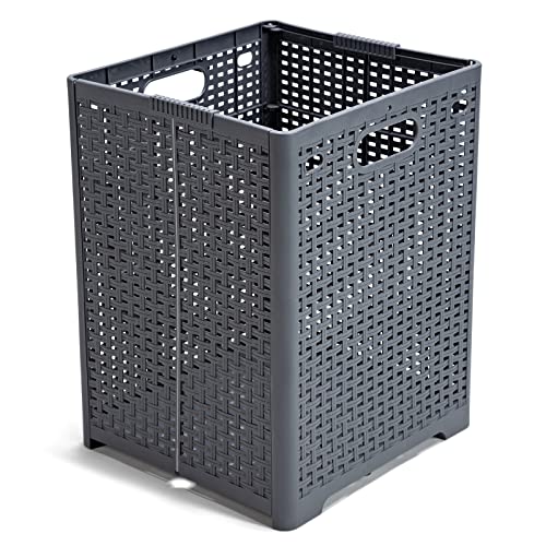 Eslite 42L Collapsible Plastic Laundry Baskets,Foldable Laundry Hamper,Pack of 2 (Grey) - color: Grey