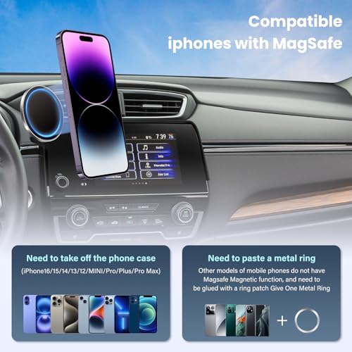 Car Phone Holder for 2017-2022 Honda CRV Accessories 5/7-inch Screen Fixed Clip, Magnet Cell Phone Mount Compatible with MagSafe 360° Rotation Phone Automobile Cradles - size: 17-22 Honda CRV