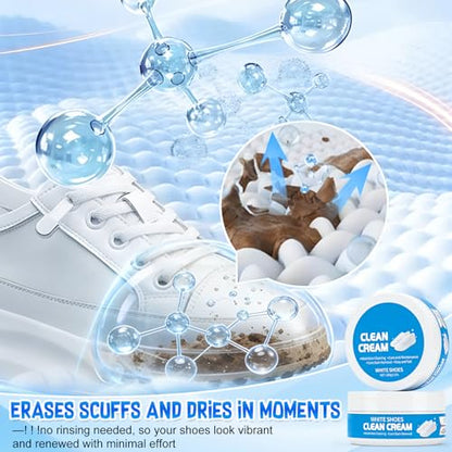 White Shoe Cleaner Cream,Multipurpose No-Wash Solid Comes With Sponge Removes Stains,Cleaning Cream White Shoe Cleaner(2PCS)