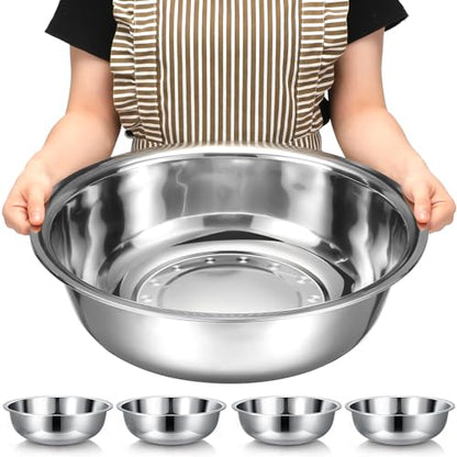 Nuogo 4 Pcs Stainless Steel Mixing Bowls Metal Mixing Bowls Extra Large Basin Salad Basin Deeper Edge Dishwasher Safe Mirror Finish for Home and Commercial, Silver (18 Inch 16 Qt) - size: 18 Inch (16 Qt)