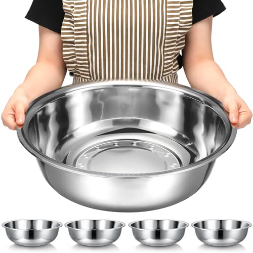 Nuogo 4 Pcs Stainless Steel Mixing Bowls Metal Mixing Bowls Extra Large Basin Salad Basin Deeper Edge Dishwasher Safe Mirror Finish for Home and Commercial, Silver (18 Inch 16 Qt) - size: 18 Inch (16 Qt)