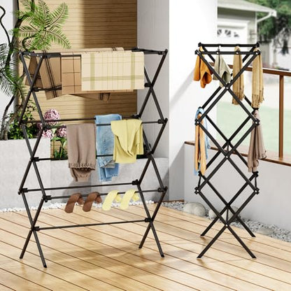 Drying Rack Clothing, 3-Tier Clothes Drying Rack Foldable, Antirust Laundry Drying Rack Collapsible Use for Indoor & Outdoor, 11.8" D x 34.6" W x 35.4" H, Black - color: Black