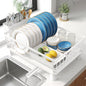 SNTD Dish Drying Rack - Small Dish Rack for Kitchen Counter, Stainless Steel Dish Drainer with Utensil Holder and Drainboard, 12.9" W x 16.9" L (White) - color: White, size: 12.9" W x 16.9" L