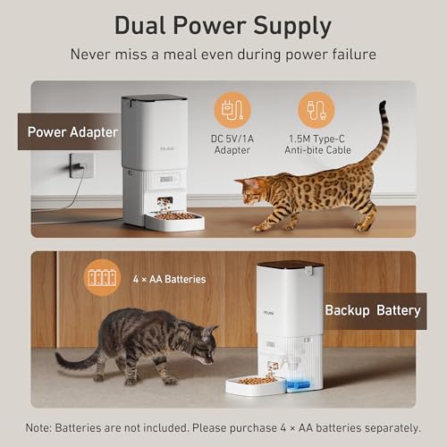 Automatic Cat Feeder - 7L/29 Cups Cat Food Dispenser with Desiccant Bag, 1–6 Meals, Ideal for 2–15mm Dry Food, Auto Pet Feeder with Dual Power Supply, Automatic Dog Feeder for Small Medium Breed - color: White