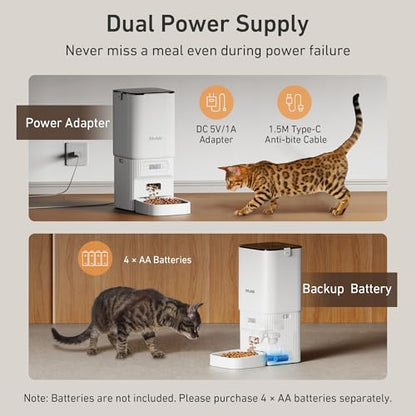 Automatic Cat Feeder - 7L/29 Cups Cat Food Dispenser with Desiccant Bag, 1–6 Meals, Ideal for 2–15mm Dry Food, Auto Pet Feeder with Dual Power Supply, Automatic Dog Feeder for Small Medium Breed - color: White