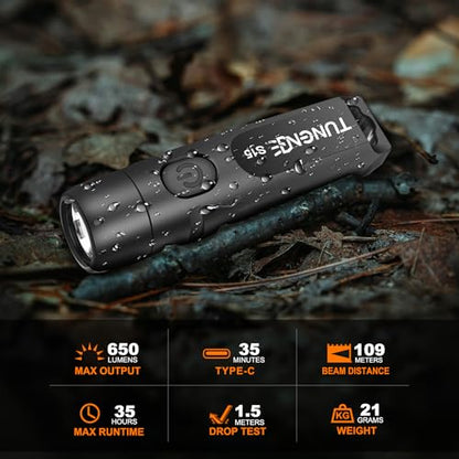 S15 Rechargeable Keychain Flashlight 2PCS, 650 Lumens Super Bright EDC Mini LED Flash Light, Portable Pocket Light for Emergencies, Hiking, Outdoor, Daily Use - color: Black-2PCS