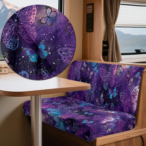 Galaxy Butterfly Print RV Dinette Cushion Covers Wear-Resistan Camper Seat Covers Dinette Booth Flannel RV Couch Protector Include 1 Backrest Cover and 1 Bench Cover - color: Galaxy Butterfly