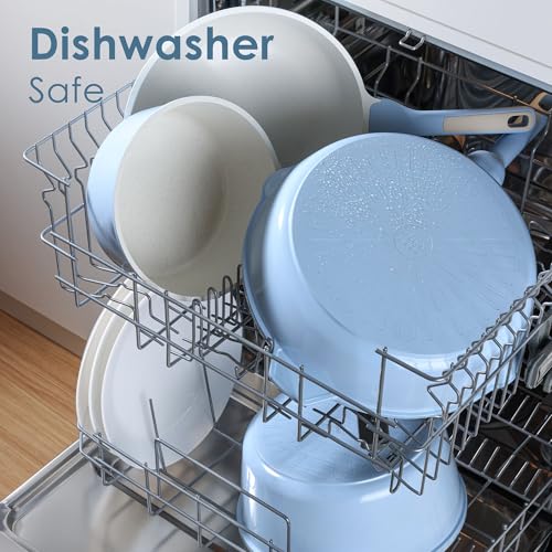SENSARTE Nonstick Ceramic Cookware Set Large 13-Piece, Healthy Pots and Pans Set Dishwasher Safe, Non-toxic Kitchen Cooking Set with Stay-Cool Handles, Induction Compatible, PFAS Free, Blue - color: Light Blue