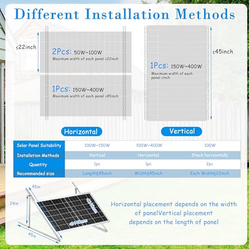 2 Sets 45 inch Adjustable Solar Panel Brackets, Foldable Tilt Mount Brackets, Suitable for 2-4pcs 100 200 300 400 Watt Solar Panel for Roof, Boat, RV, and Off-Grid