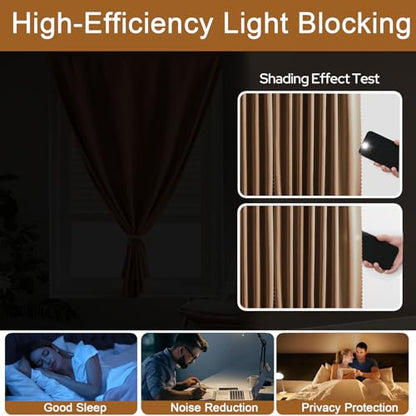 Self Adhesive Curtains - No Drilling, No Rod, Easy to Install Blackout Curtains for Window Blinds,Bedroom(Brown 35 * 59in-1P) - color: Brown, size: 35"W x 59"L (Pack of 1)