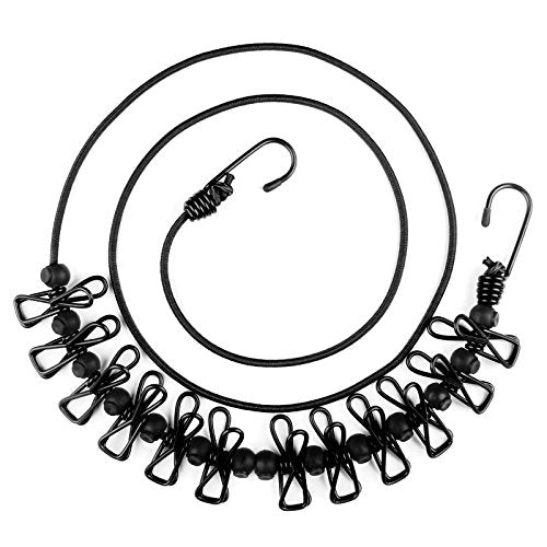 HAWATOUR Clothesline Camping Essentials, Portable Retractable Clothesline with 12pcs Clothespins Outdoor Camping Accessories Travel and RV Essentials, Black