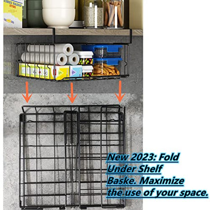 Under Shelf Basket Storage 2Pack - 11.8in Metal Under Cabinet Shelf, Hanging Wire Basket Shelves, Undershelf Storage Basket for Kitchen Pantry Bookshelf - color: Black