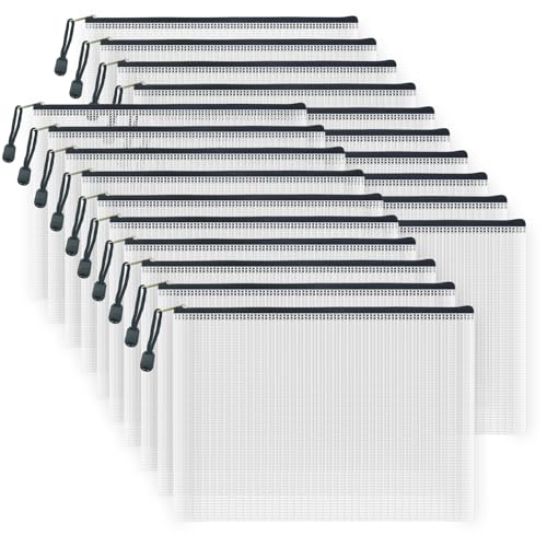 20pcs Mesh Zipper Pouch Bags, Multipurpose Waterproof Organization Storage Bag for Office School Home Travel (B5 Size 11.4''x8.2'', White and Black) - color: White and Black, size: B5 Size 11.4 x 8.2 inch
