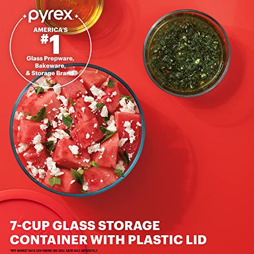 Pyrex Simply Store Glass Food Storage Container, Snug Fit Non-Toxic Plastic BPA-Free Lids, Freezer Dishwasher Microwave Safe, 7 Cup - size: 7 Cup