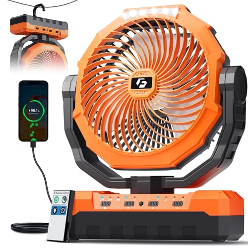 FRIZCOL 3-in-1 Camping Fan - Portable Fans Rechargeable - 24000mAh Battery Powered Fan with Light & Remote for Indoor, Outdoor, Tent, Travel, Fishing, Jobsite, Gifts for Men Dad Him - Orange - color: Orange, style: 24000mAh Internal