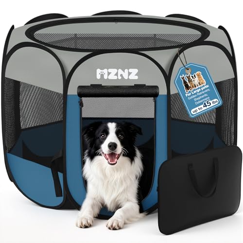 Dog Playpen, Portable Puppy Pet Crate Indoors for Small/Medium/Large Dogs Cats Rabbits, Foldable Dog Cage Enclosure for Outdoor, Pop Up Dogs Tent Kennel with Carrying Case, Grey Blue - color: Grey Blue, size: Large (45"L x 45"W x 23"H)