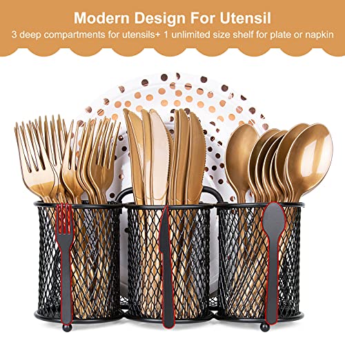 DTICON Utensil Organizer Silverware Caddy - Utensil Holder for Party Metal Cutlery Organizer Silverware Storage for Picnic Camping Buffet Kitchen Table (Black)