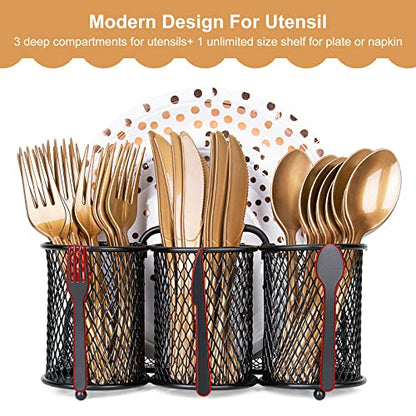 DTICON Utensil Organizer Silverware Caddy - Utensil Holder for Party Metal Cutlery Organizer Silverware Storage for Picnic Camping Buffet Kitchen Table (Black)