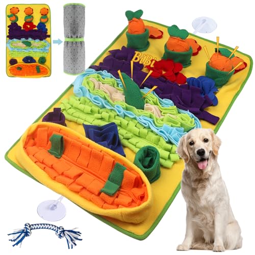 Snuffle Mat for Dogs – Extra Large 32'' x 20'', Washable Slow Feeder Dog Toy, Durable Interactive Dog Puzzle for Mental Stimulation & Nosework Training, with Anti-Slip Suction Cups - color: Blue-Yellow
