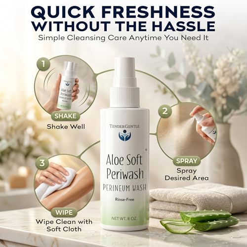 Aloe Soft Perineal Spray - Pack of 2 8 oz Rinse Free Perineum Wash - Cleanses and Soothes - Made with Aloe Vera Extract - size: 2 Count