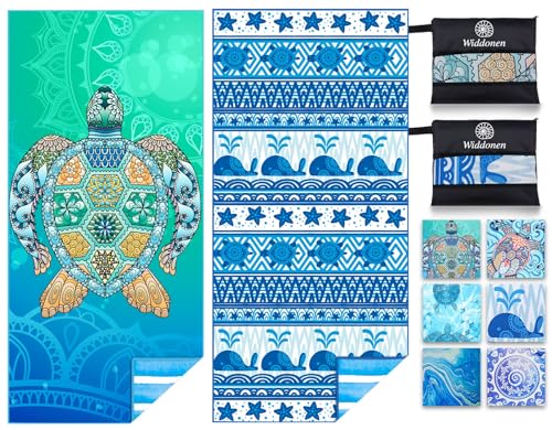 2 Pack Microfiber Lightweight Beach Towel Sand Free Quick Dry Absorbent Thin Compact Towels for Swimming Pool Camping Beach Accessories Large Easy Pack Travel Things for Vacation Essentials Gift - color: 2 Pack Turtle Multi