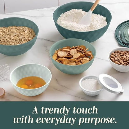 COOK WITH COLOR Mixing Bowls with Lids - 12 Piece Plastic Nesting Bowls Set includes 6 Prep Bowls and 6 Lids, Microwave Safe Mixing Bowl Set, Green Diamond - color: Green Diamond