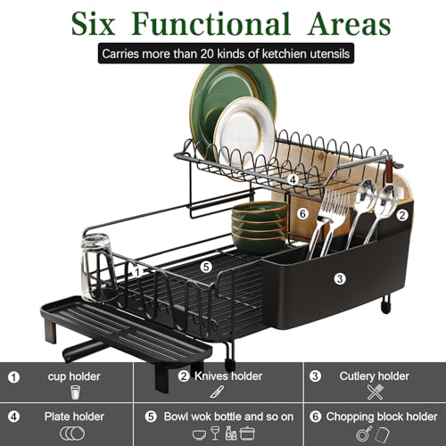 Runnatal Large Dish Drying Rack with Drainboard Set, Stainless Steel Detachable 2-in-1 Large-Capacity 2-Tier Over The Sink Anti-Rust Dish Rack and Dish Drainer for Kitchen Counter - size: 2-Tier