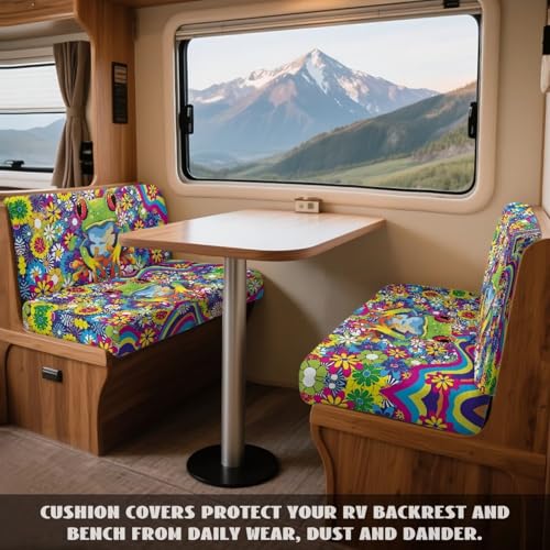Frog Hippie Daisy Pattern 2 Pack RV Dinette Cushion Covers Breathable Sofa Furniture Protector Flannel Loveseat Sofa Chair Cover Camper Seat Covers Dinette Booth - color: Frog Hippie Daisy